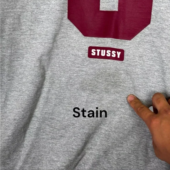 Vintage Stussy Sweatshirt Mens Large Gray Big S Logo Print Striped Sleeve Preppy - Picture 12 of 13